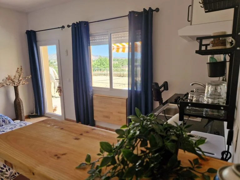 Woonkamer van het appartement met uitzicht naar buiten