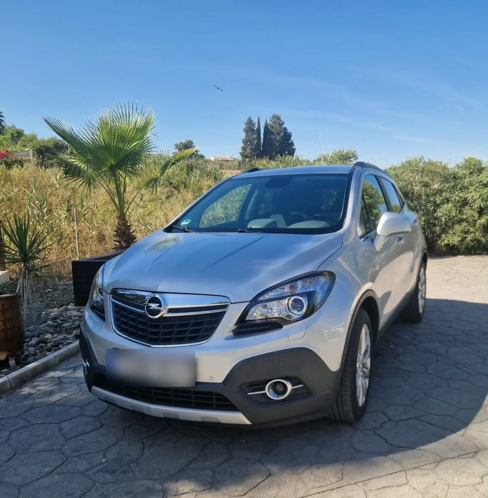 Silver Opel Mokka rental car at Rancho Pancho in Alhaurín el Grande